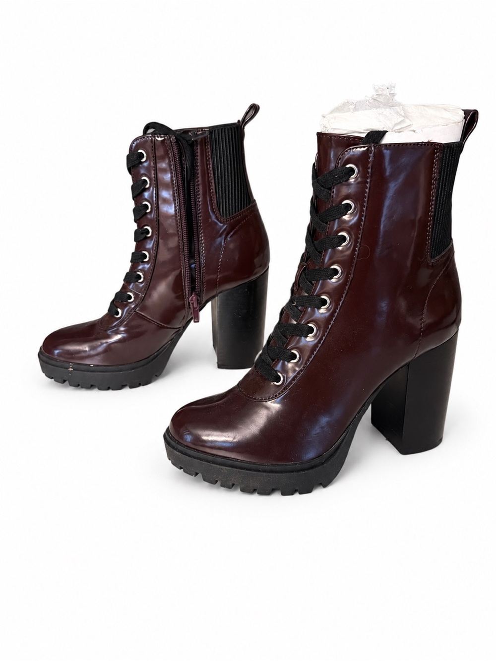 Steve Madden Women's Lace-Up Heeled Ankle Boots - Burgundy